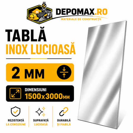 Tabla inox lucioasa BA, 2 x 1500 x 3000 mm, 4.5 mp